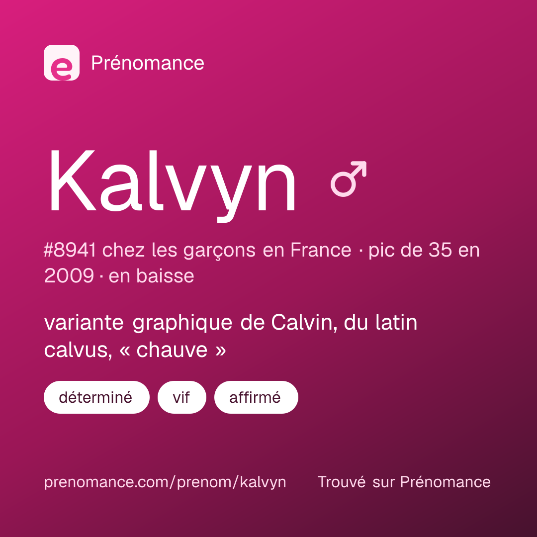 Carte de partage du prénom Kalvyn
