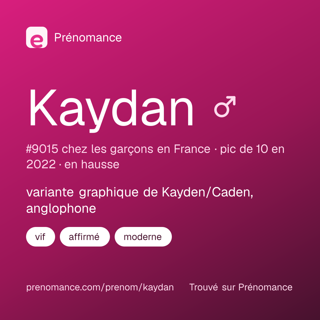 Carte de partage du prénom Kaydan
