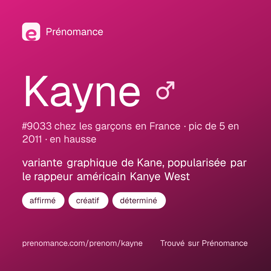 Carte de partage du prénom Kayne