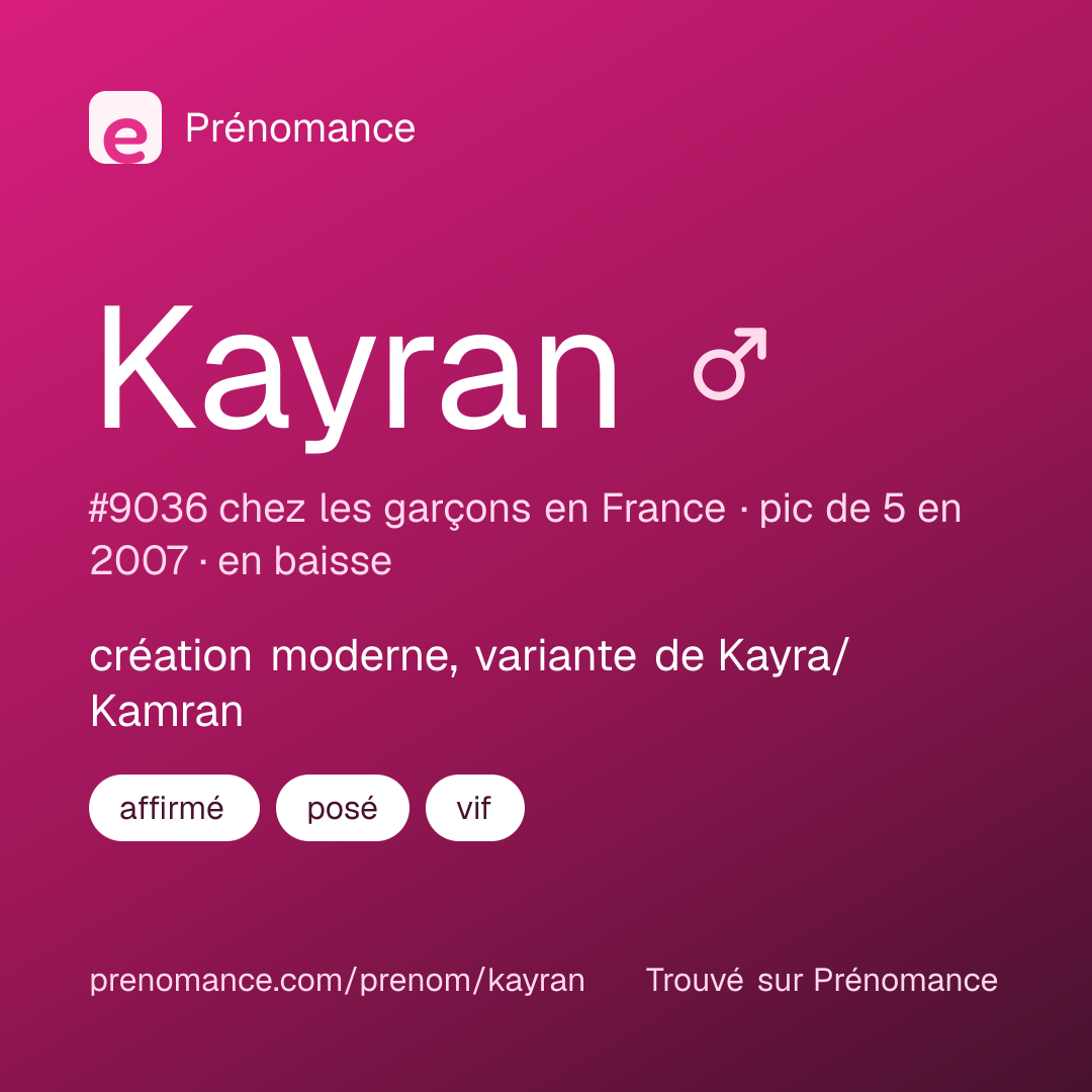Carte de partage du prénom Kayran