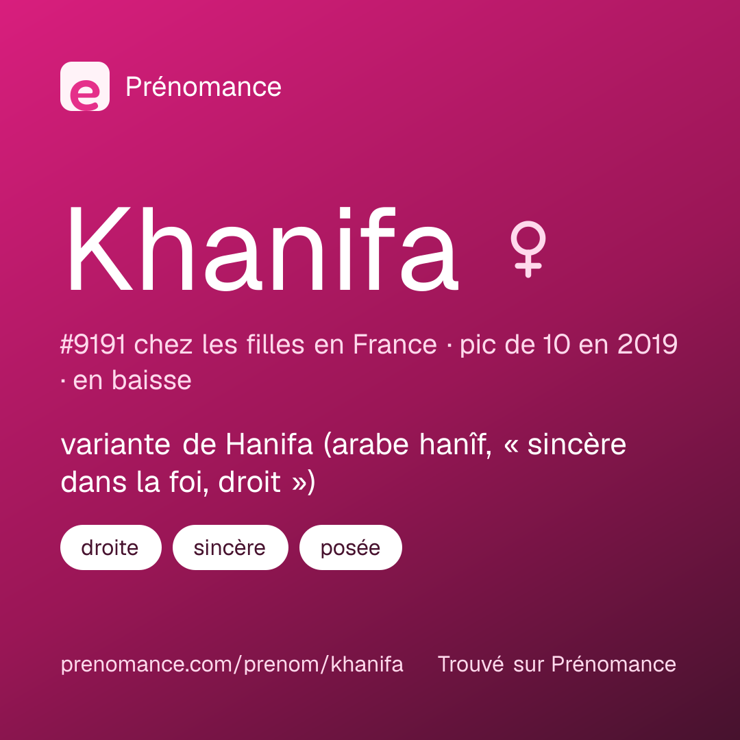 Carte de partage du prénom Khanifa