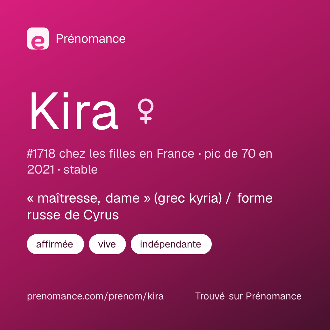 Carte de partage du prénom Kira