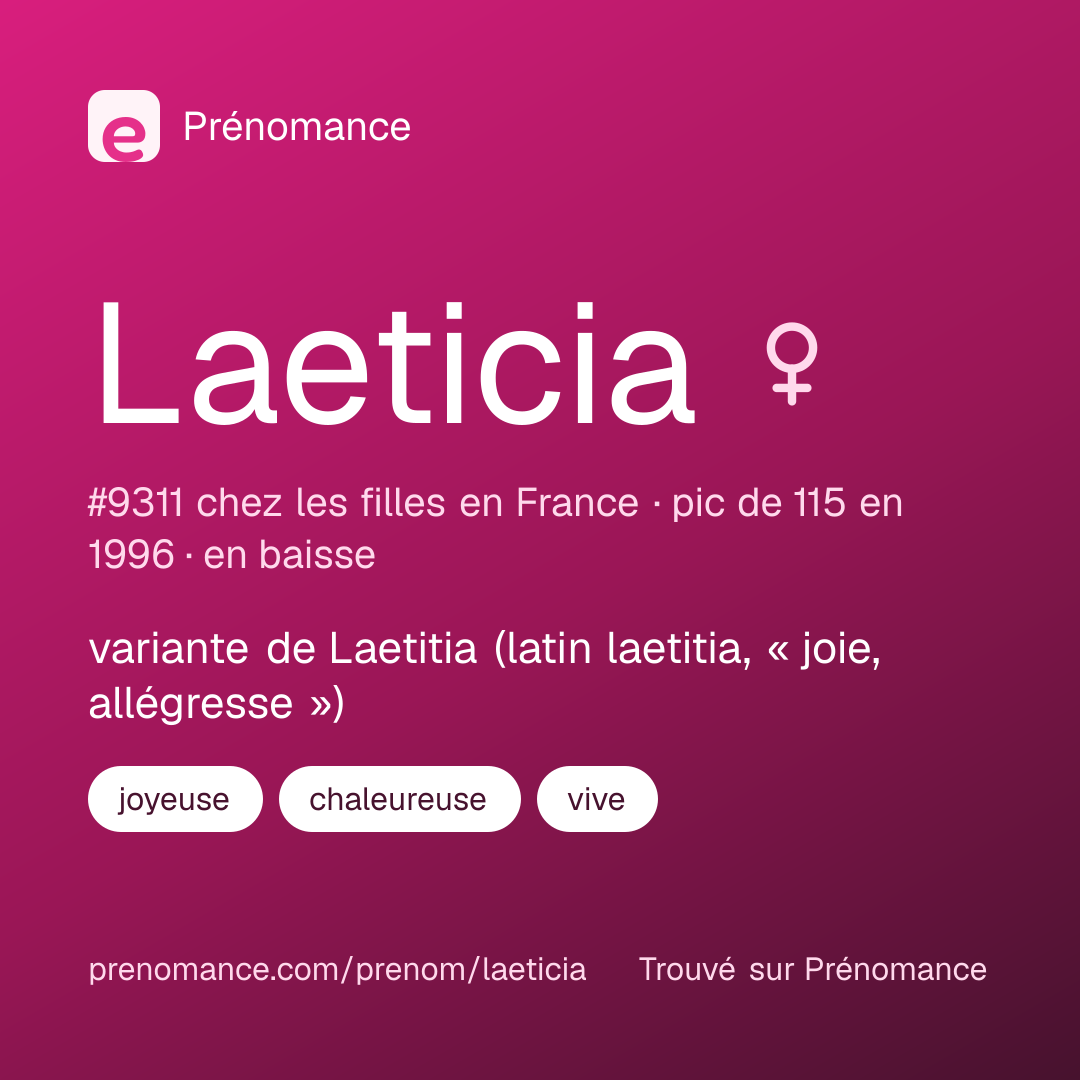 Carte de partage du prénom Laeticia
