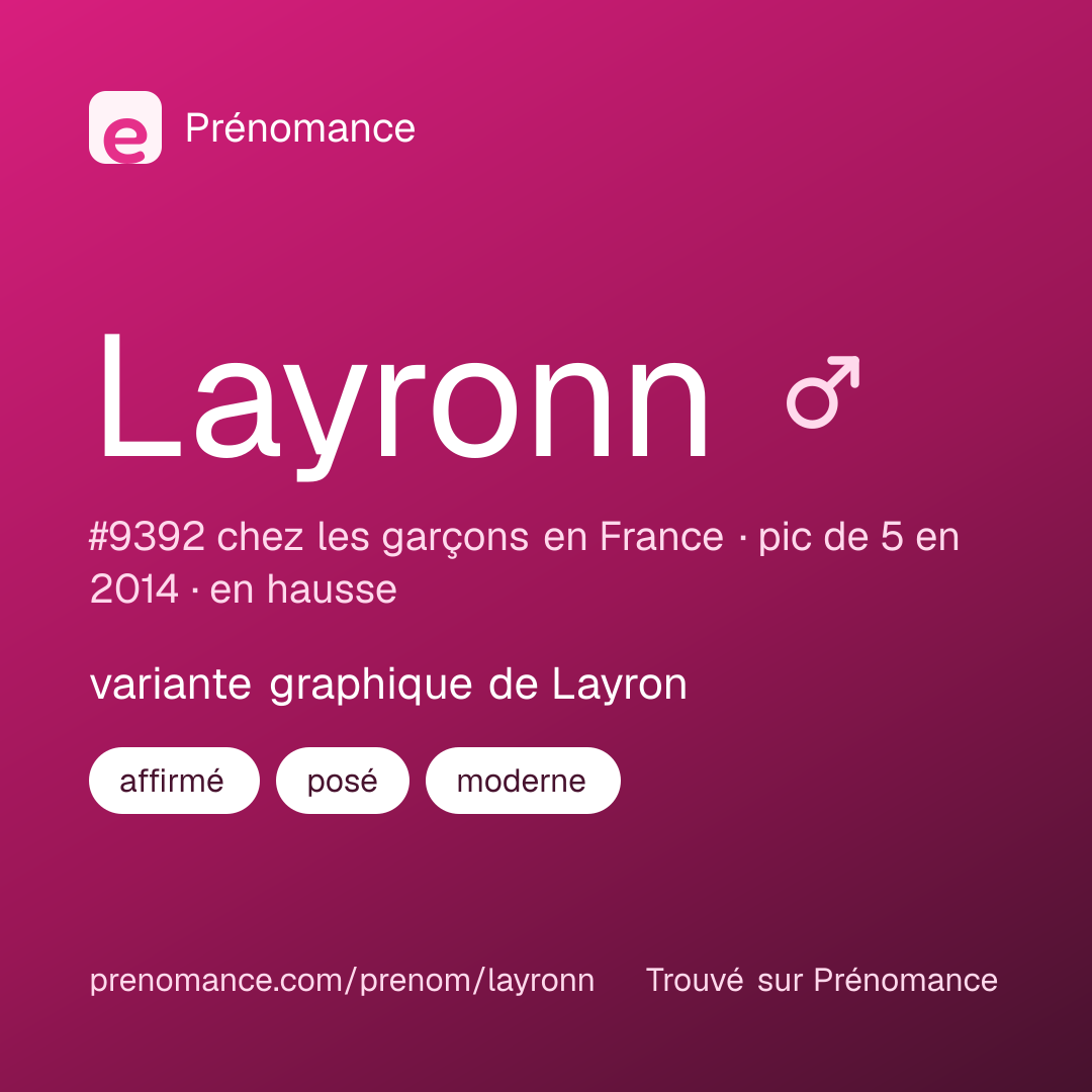 Carte de partage du prénom Layronn