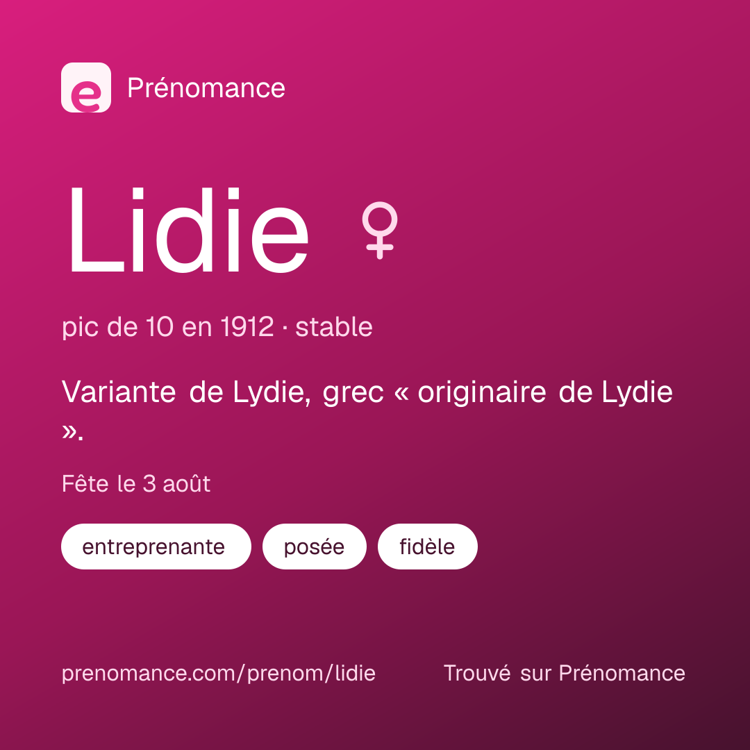 Carte de partage du prénom Lidie