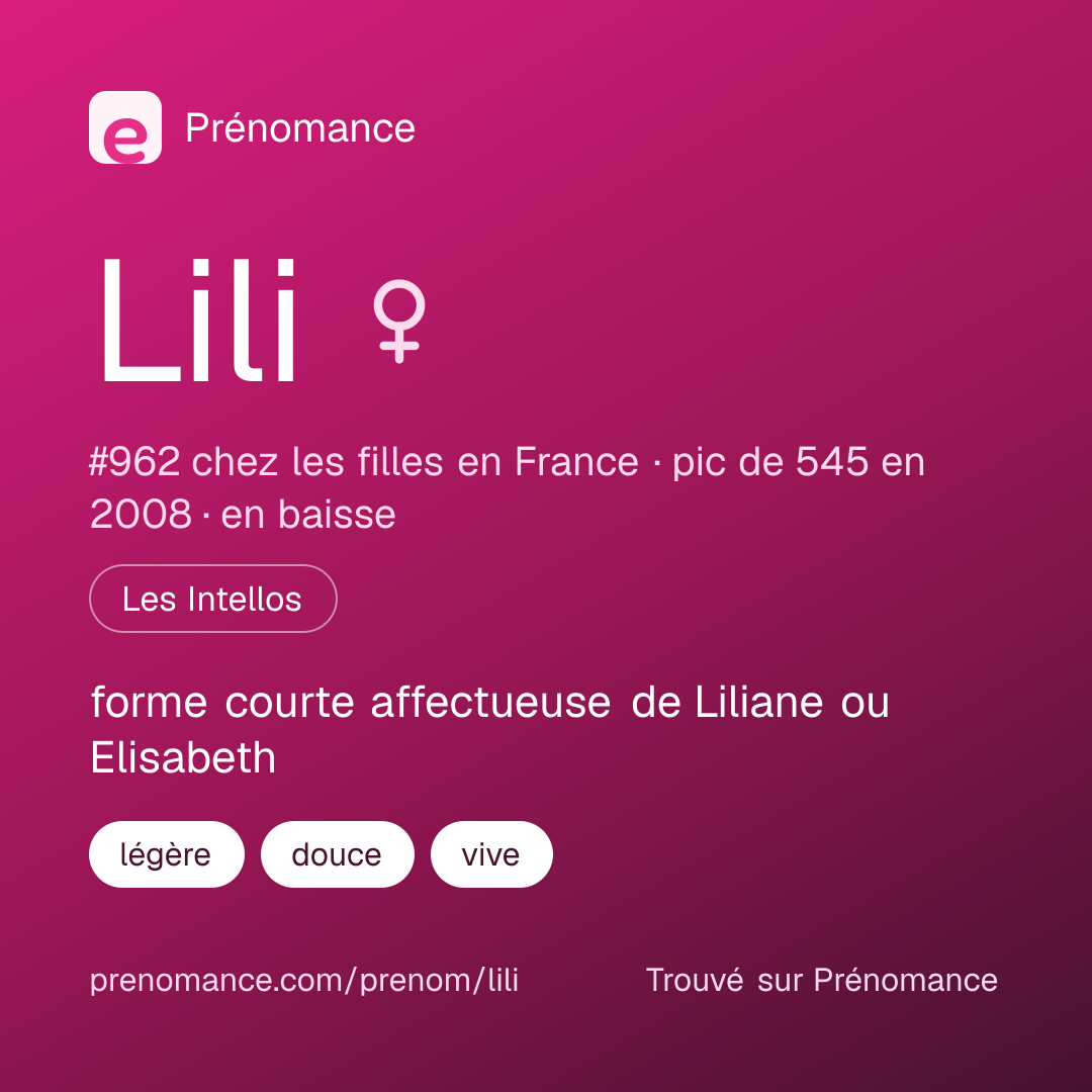 Carte de partage du prénom Lili
