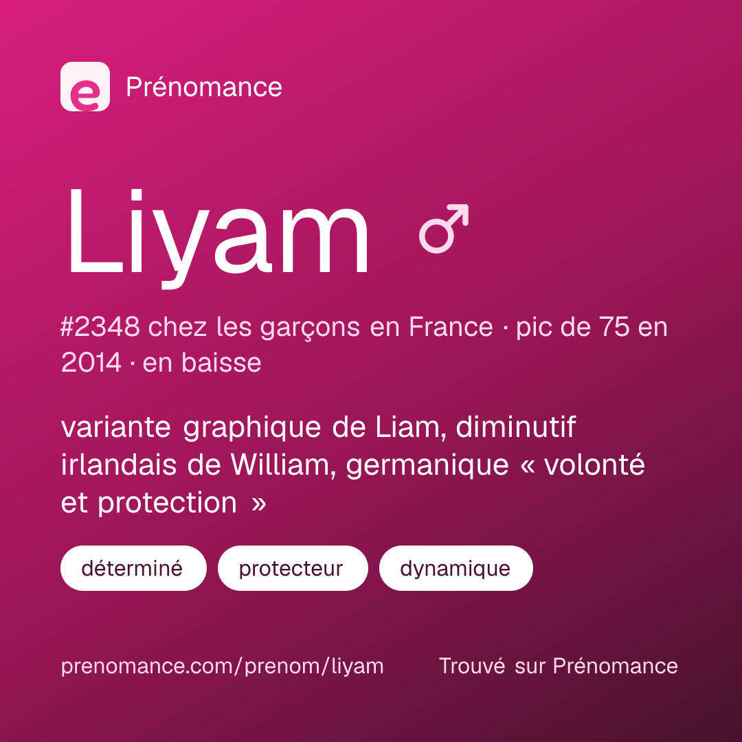 Carte de partage du prénom Liyam
