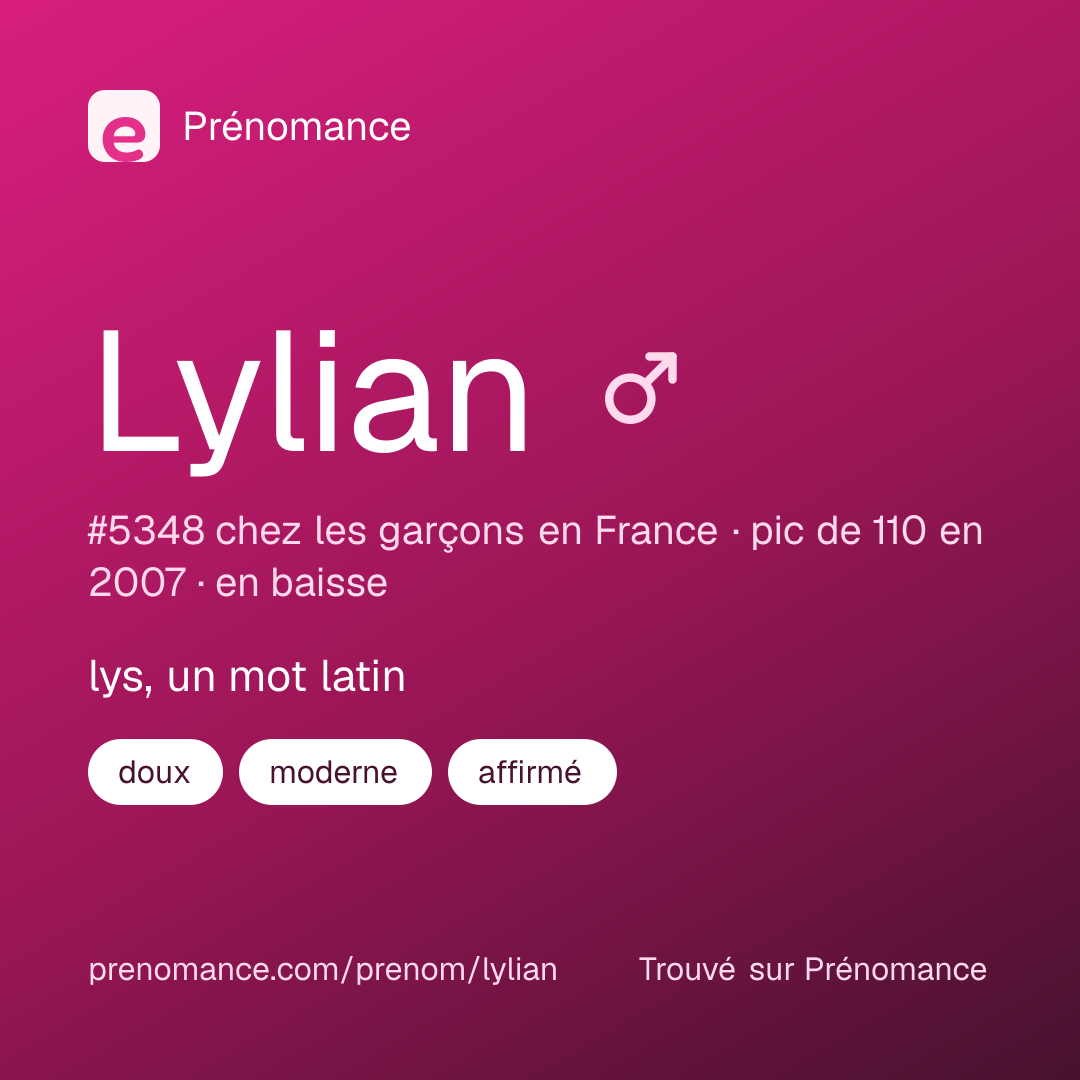 Carte de partage du prénom Lylian