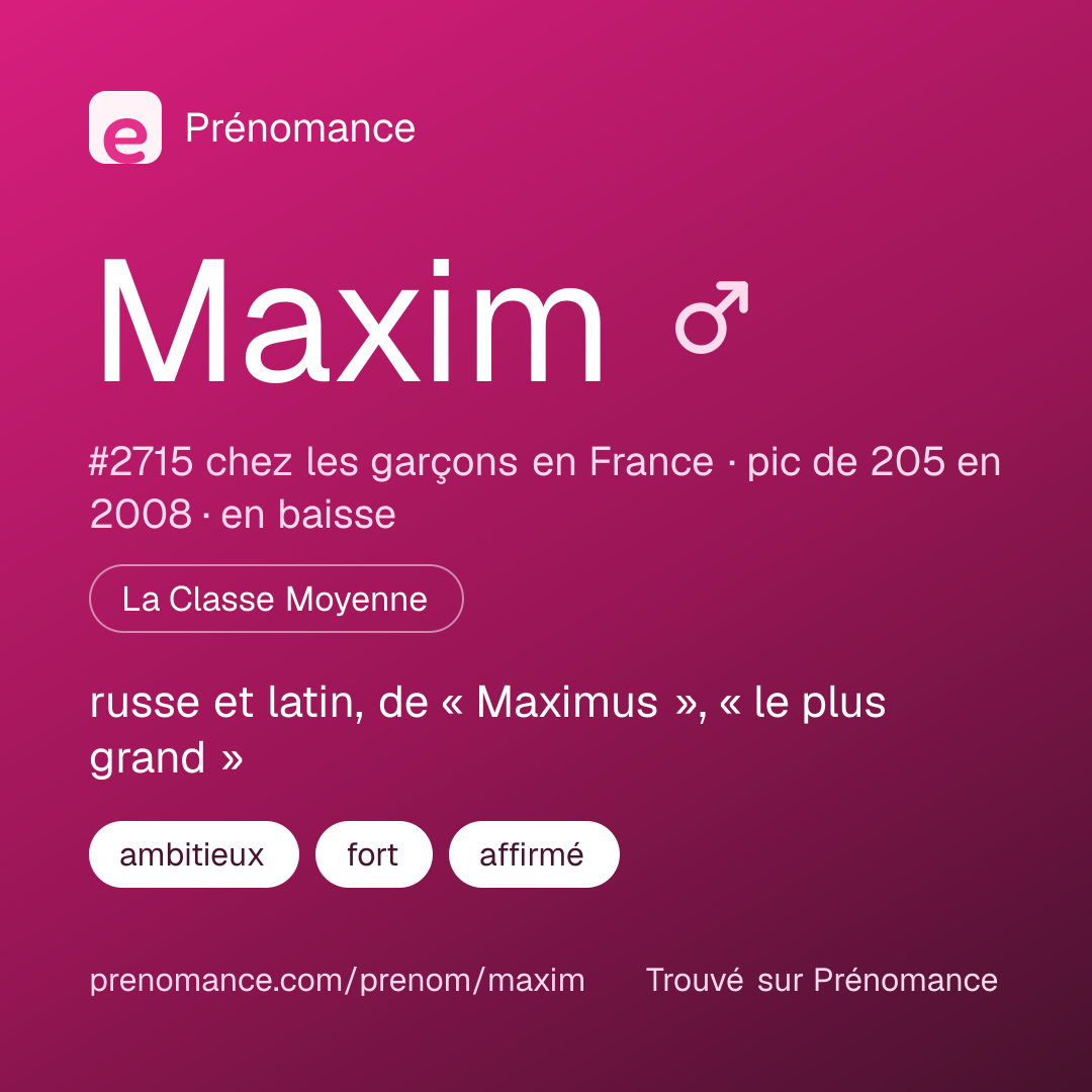 Carte de partage du prénom Maxim