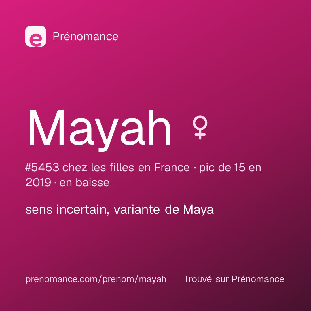 Carte de partage du prénom Mayah