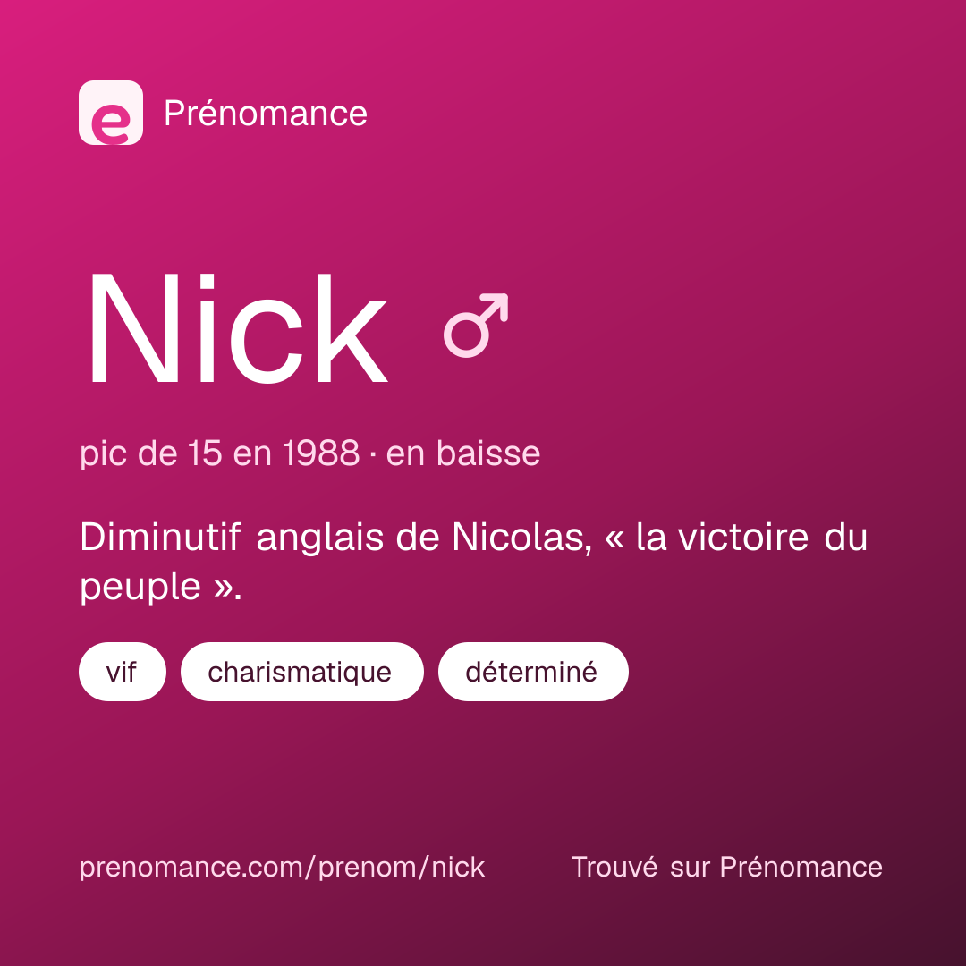 Carte de partage du prénom Nick