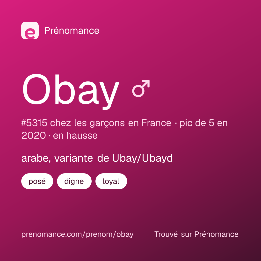 Carte de partage du prénom Obay
