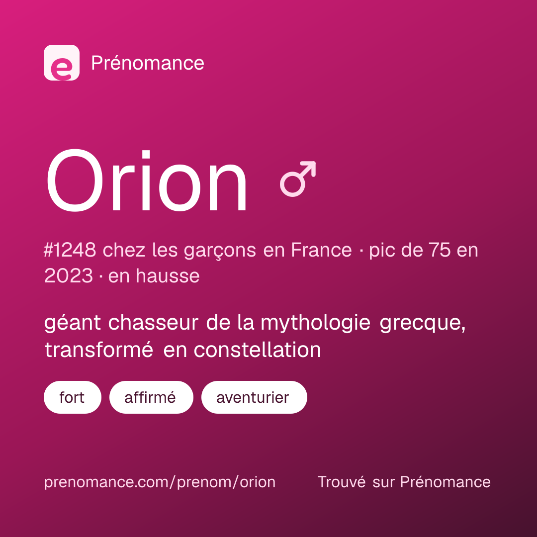 Carte de partage du prénom Orion