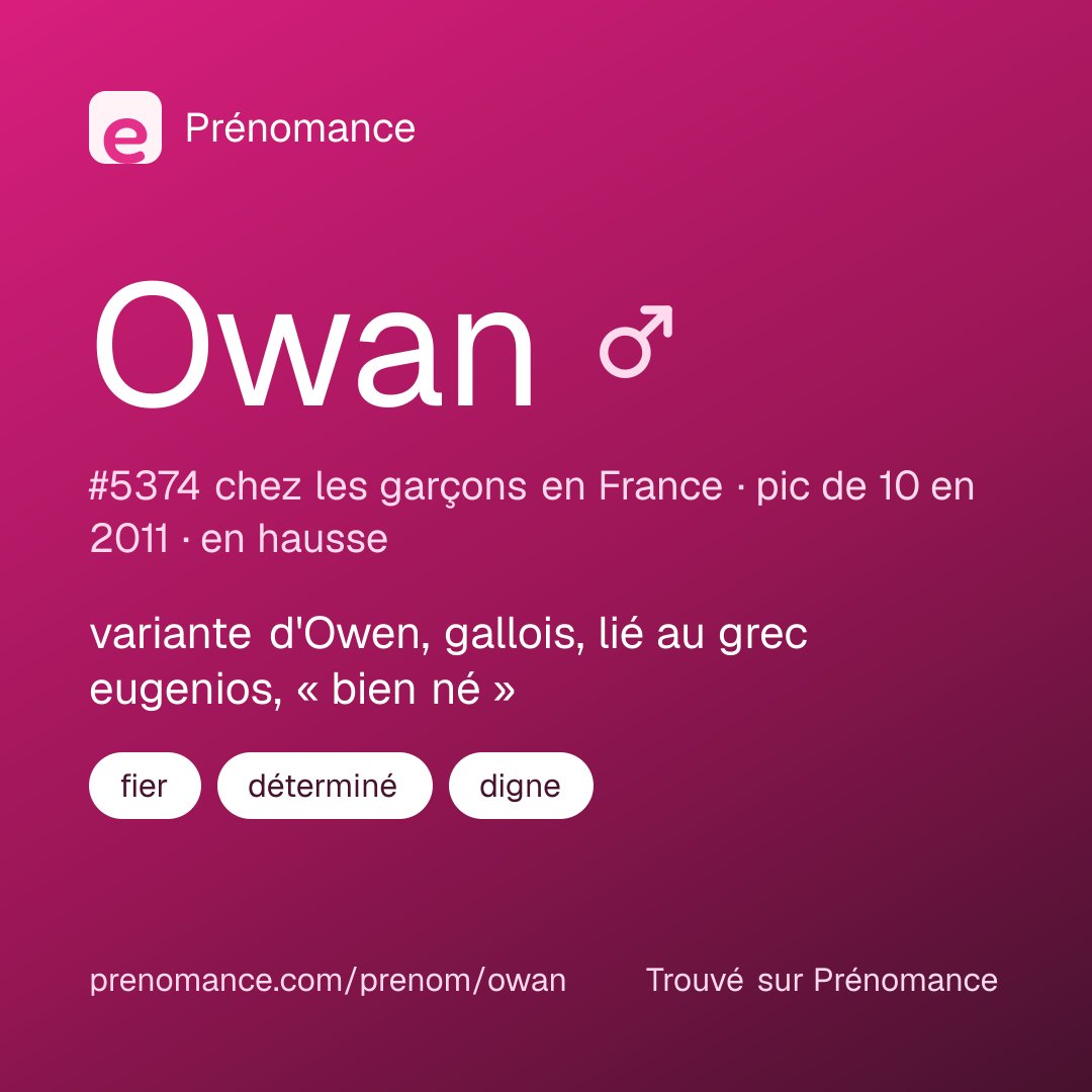Carte de partage du prénom Owan