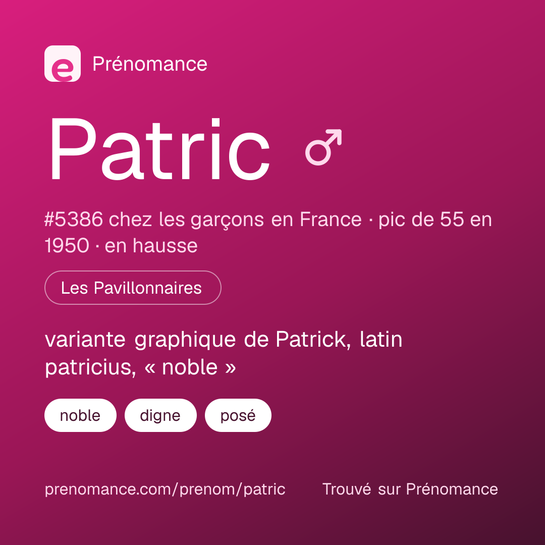 Carte de partage du prénom Patric