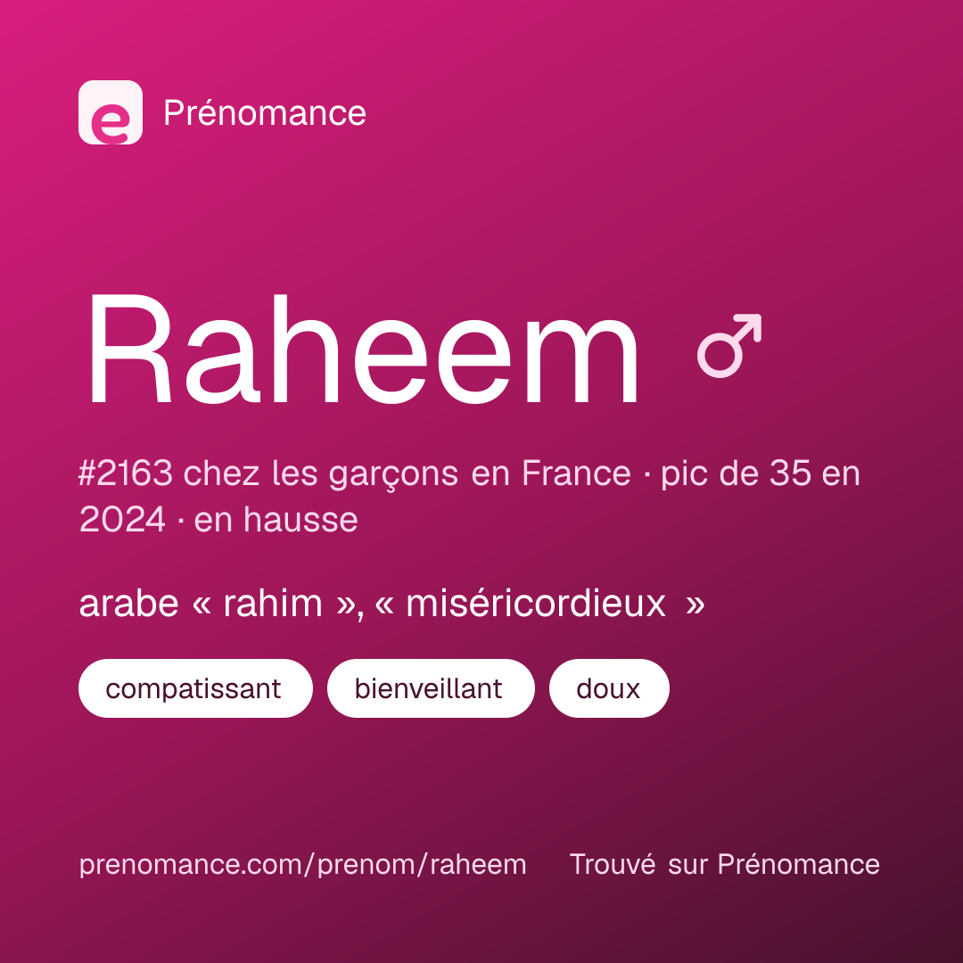Carte de partage du prénom Raheem