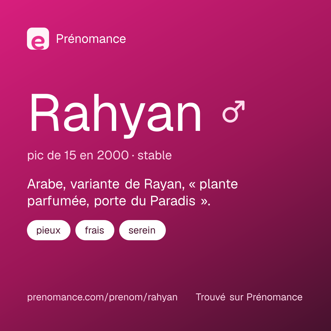Carte de partage du prénom Rahyan