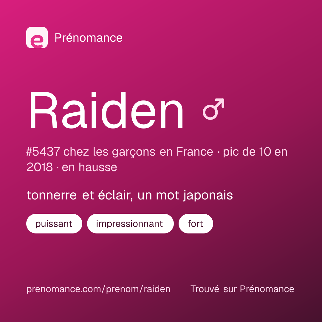 Carte de partage du prénom Raiden