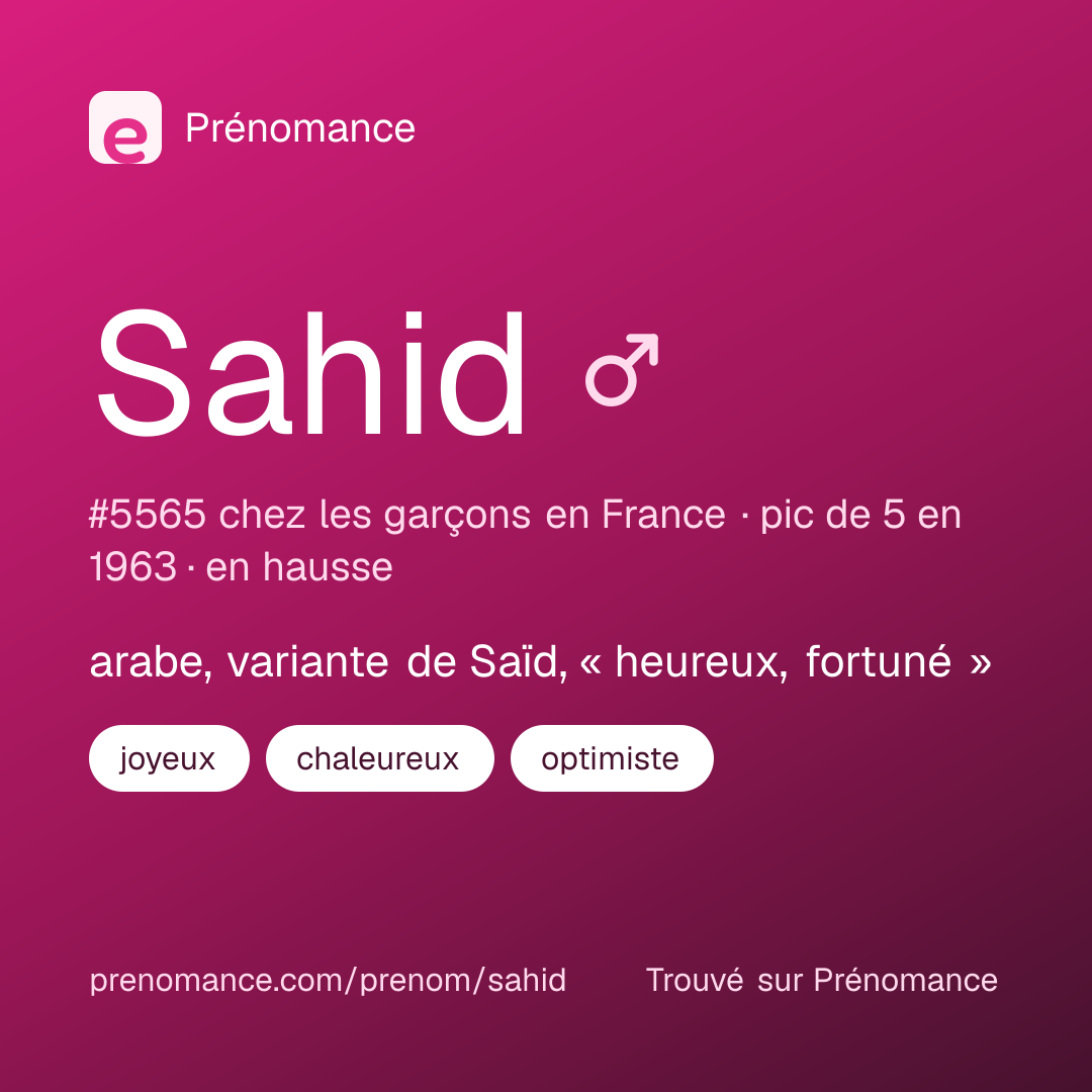 Carte de partage du prénom Sahid