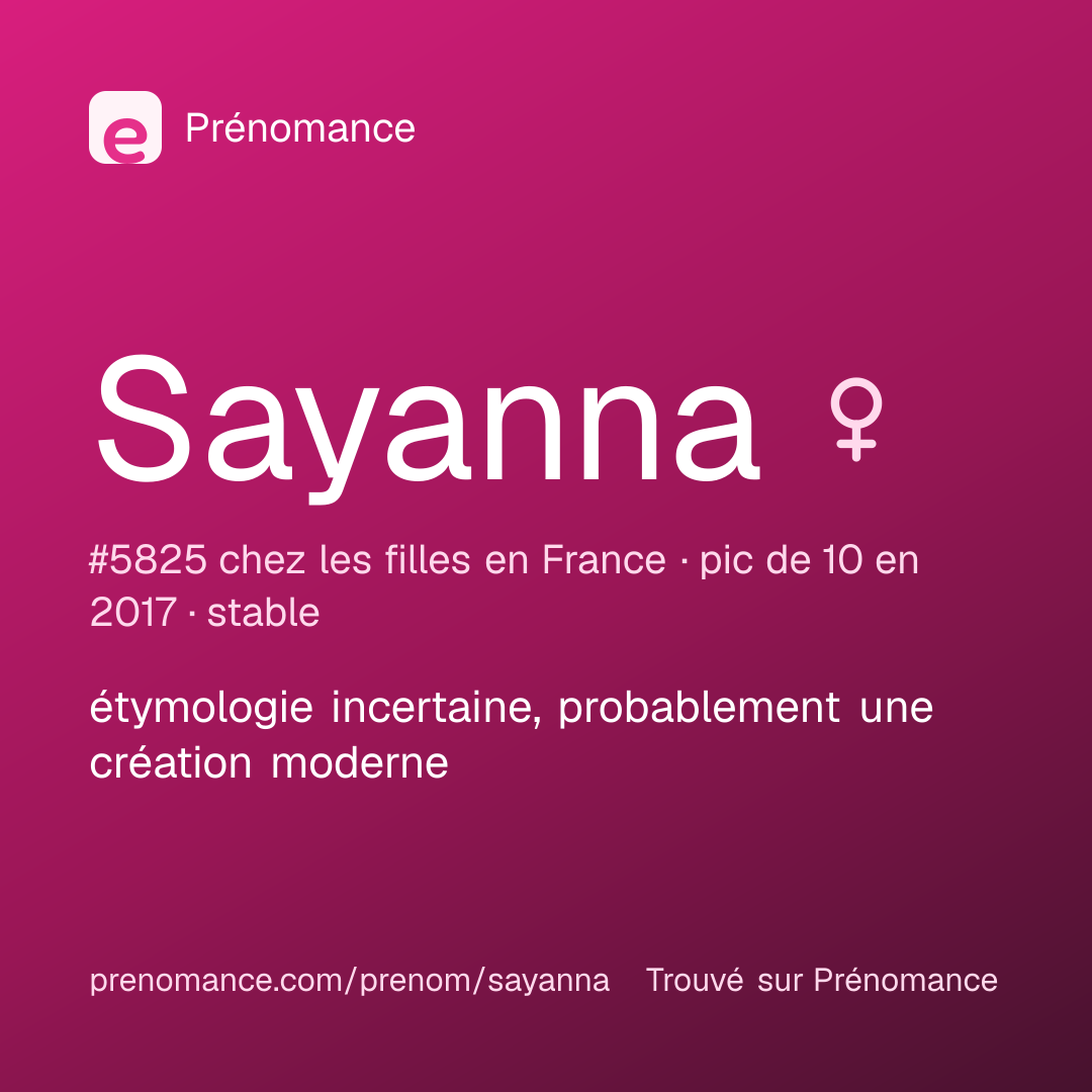 Carte de partage du prénom Sayanna