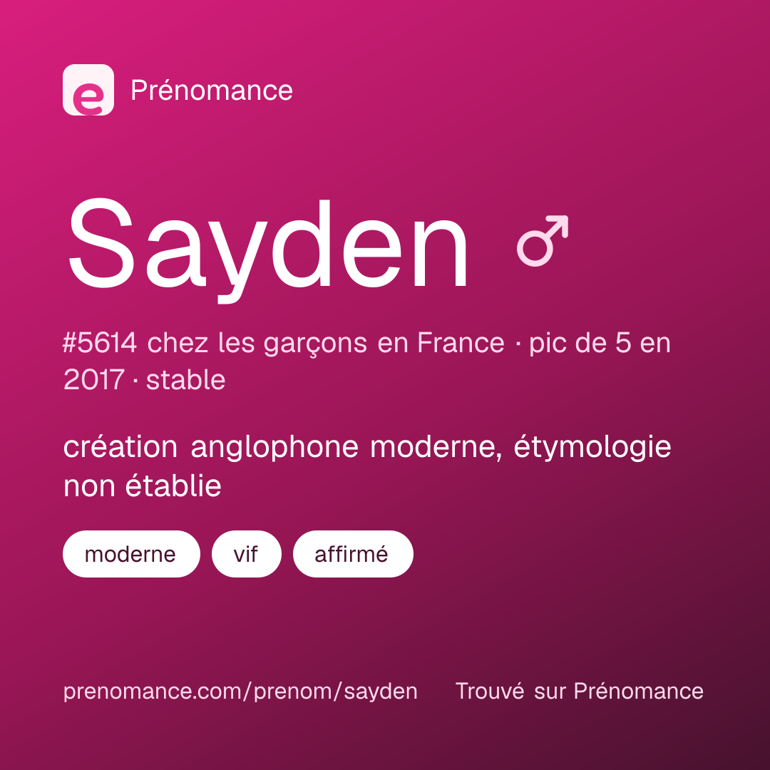 Carte de partage du prénom Sayden