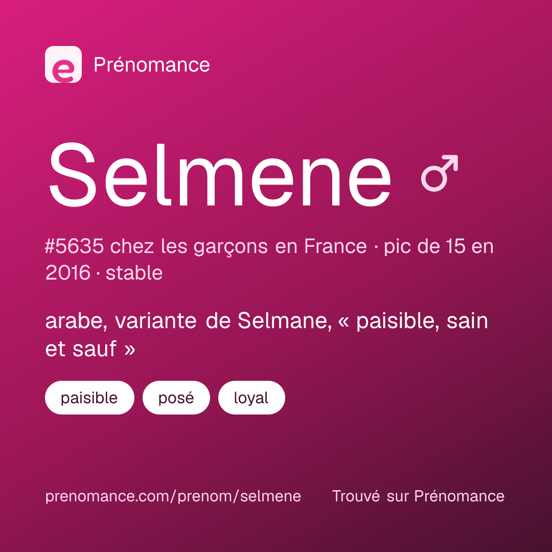 Carte de partage du prénom Selmene