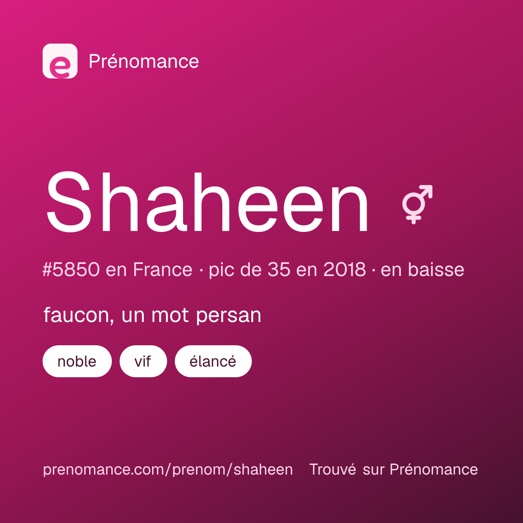 Carte de partage du prénom Shaheen