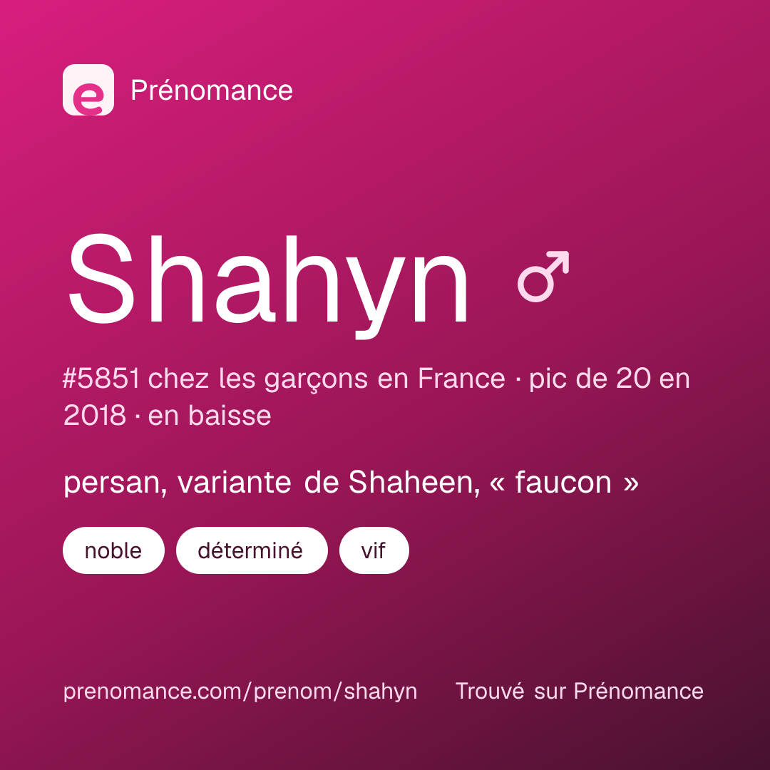Carte de partage du prénom Shahyn