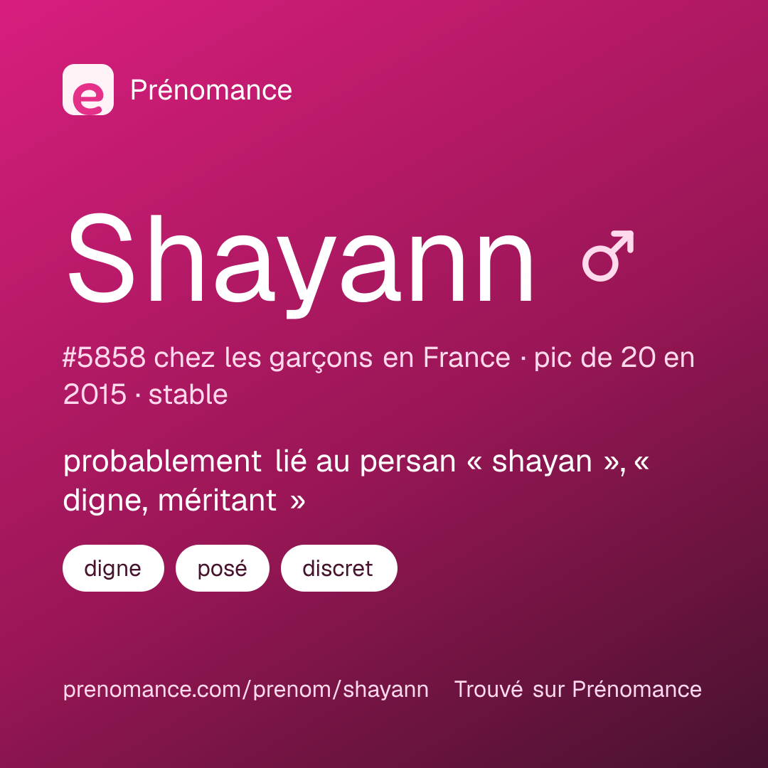 Carte de partage du prénom Shayann