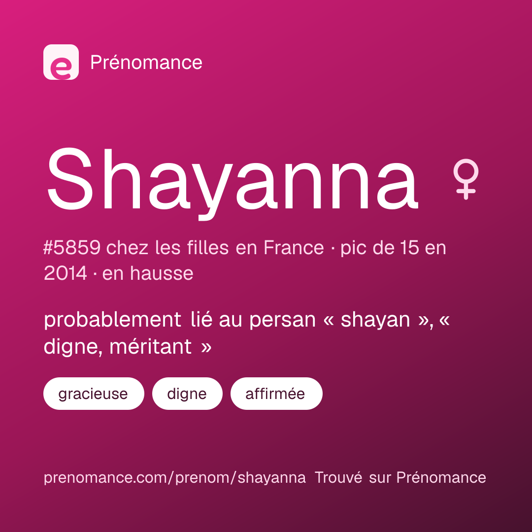 Carte de partage du prénom Shayanna
