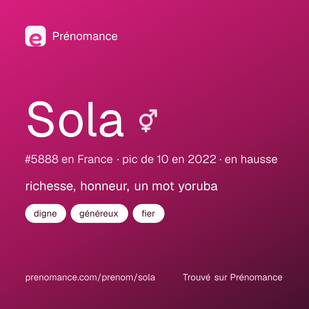 Carte de partage du prénom Sola