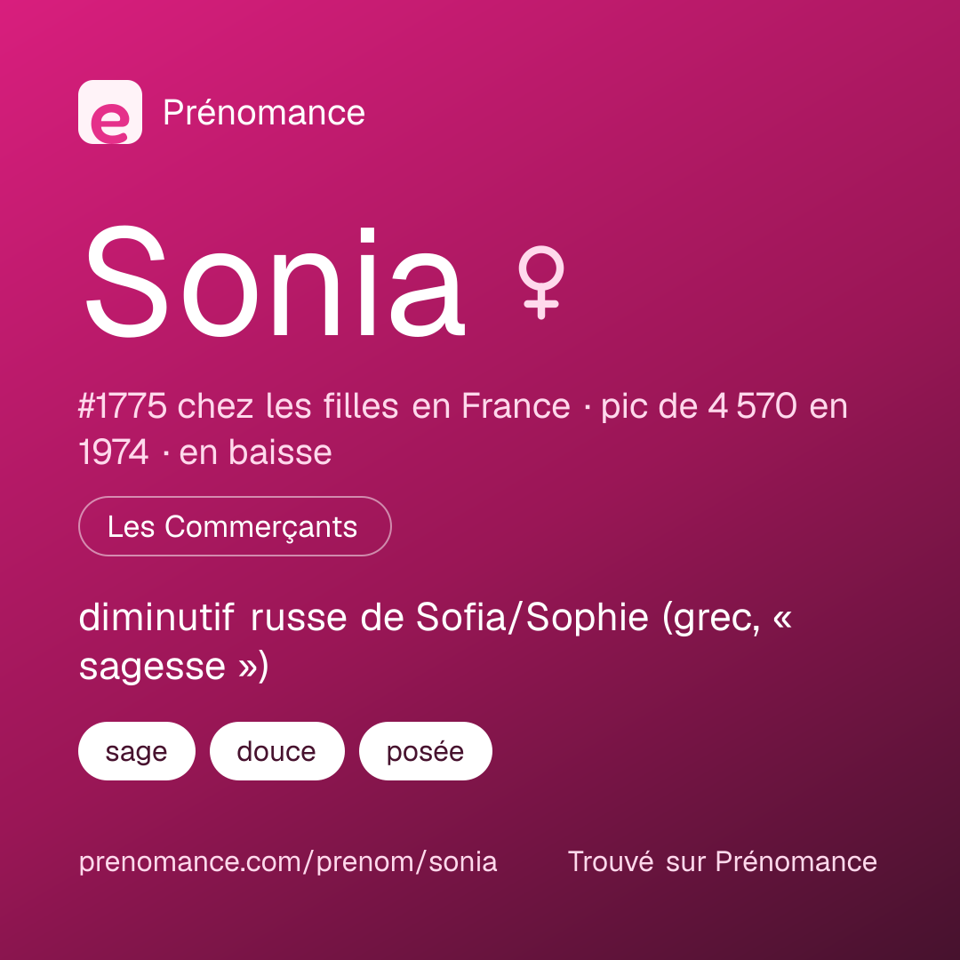 Carte de partage du prénom Sonia