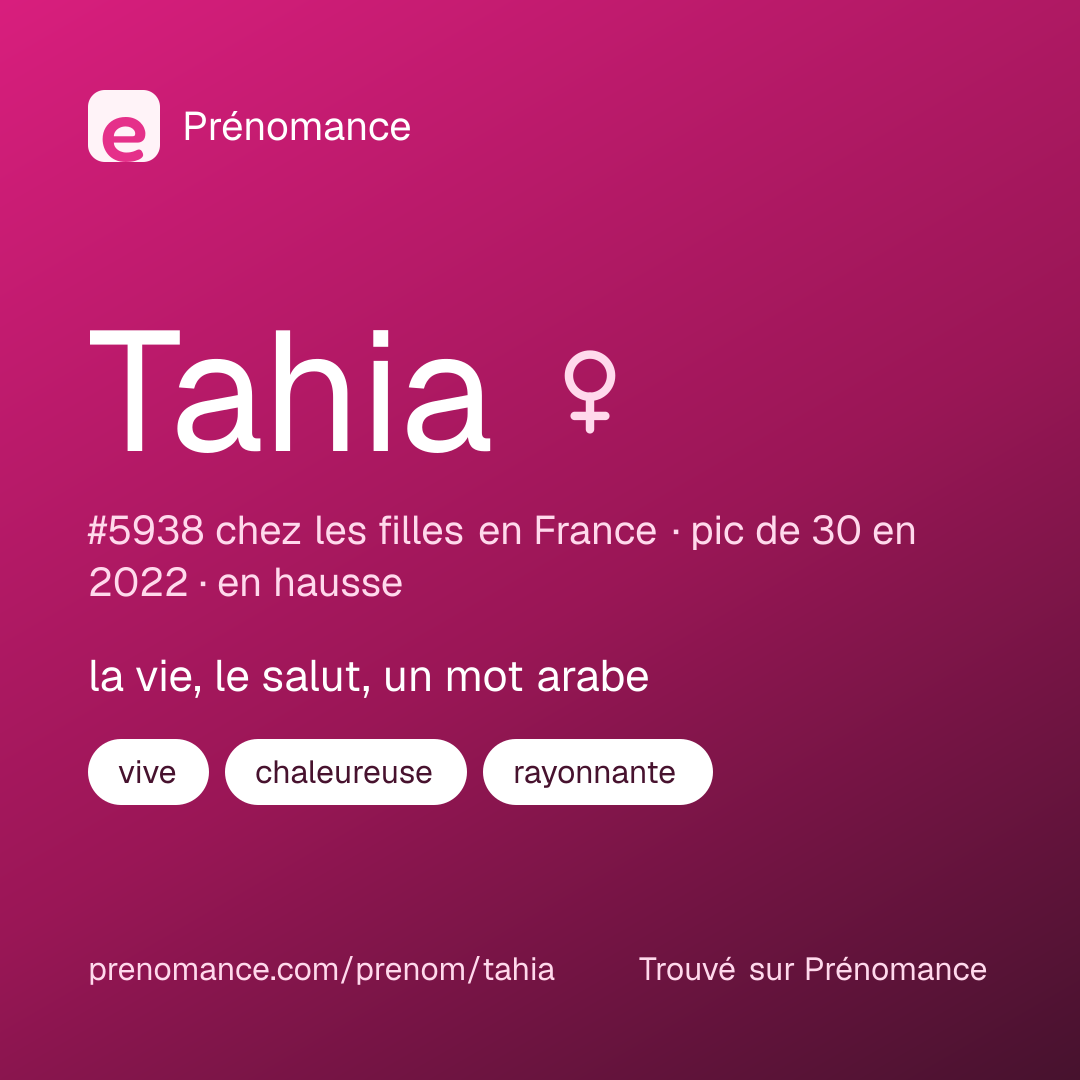 Carte de partage du prénom Tahia