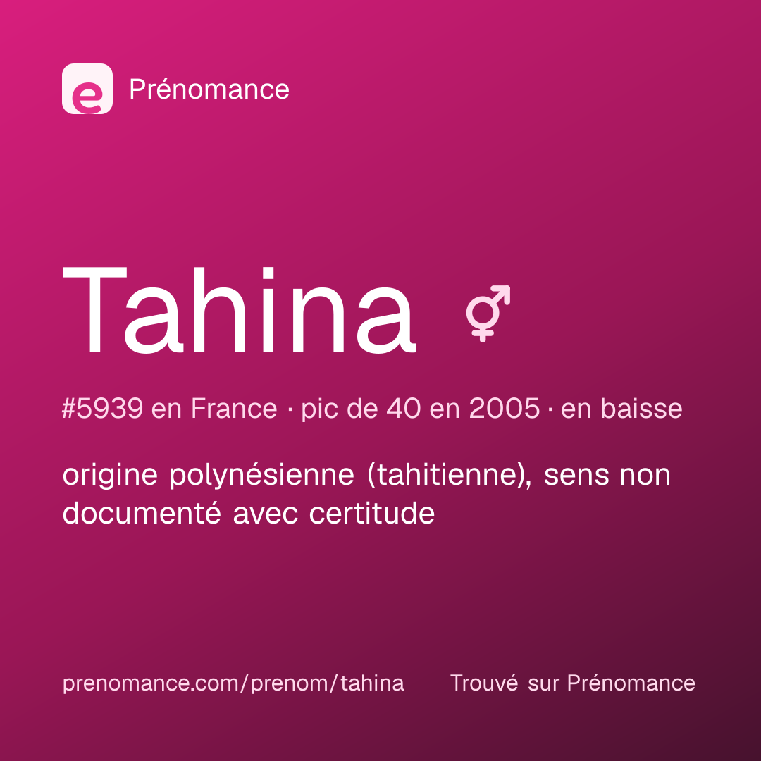 Carte de partage du prénom Tahina