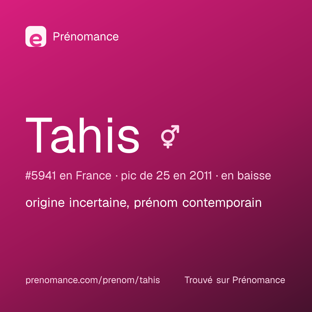 Carte de partage du prénom Tahis