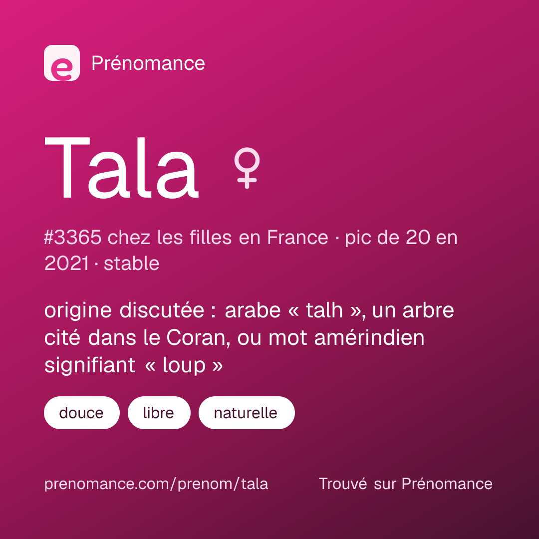 Carte de partage du prénom Tala