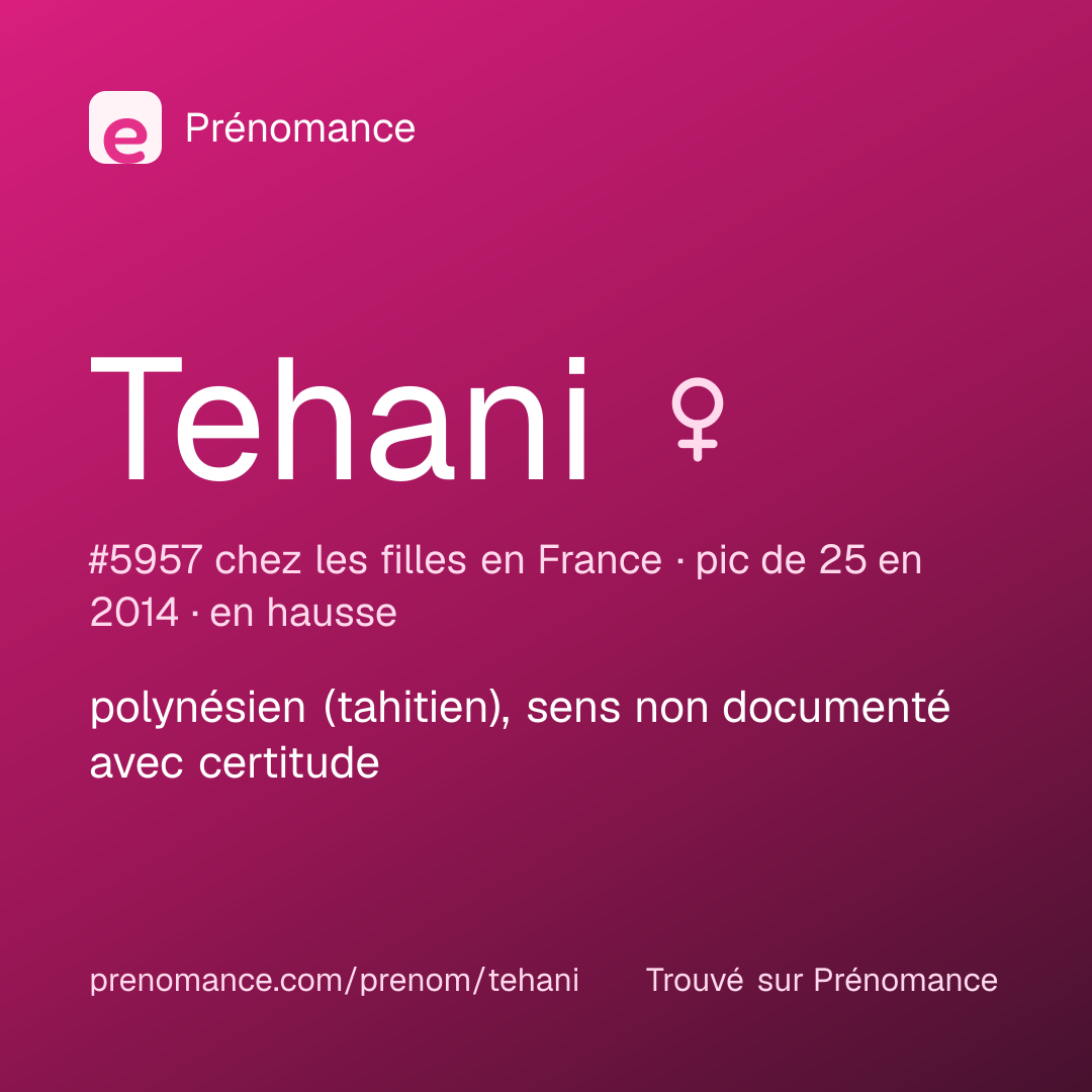 Carte de partage du prénom Tehani