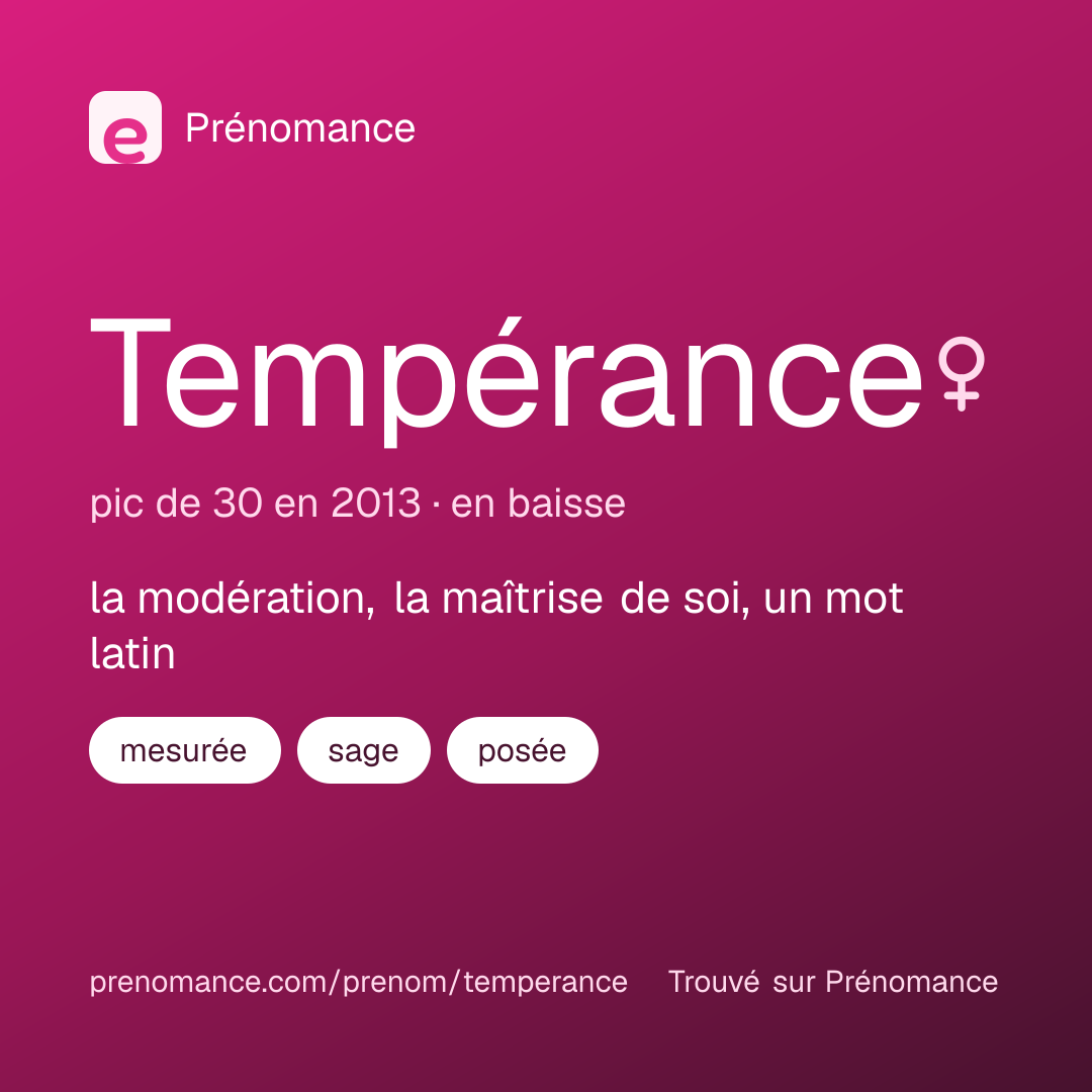 Carte de partage du prénom Tempérance