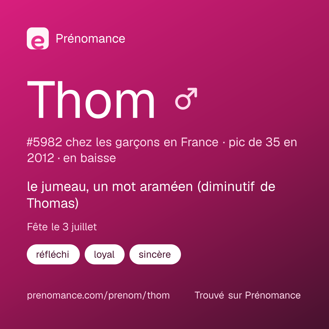 Carte de partage du prénom Thom