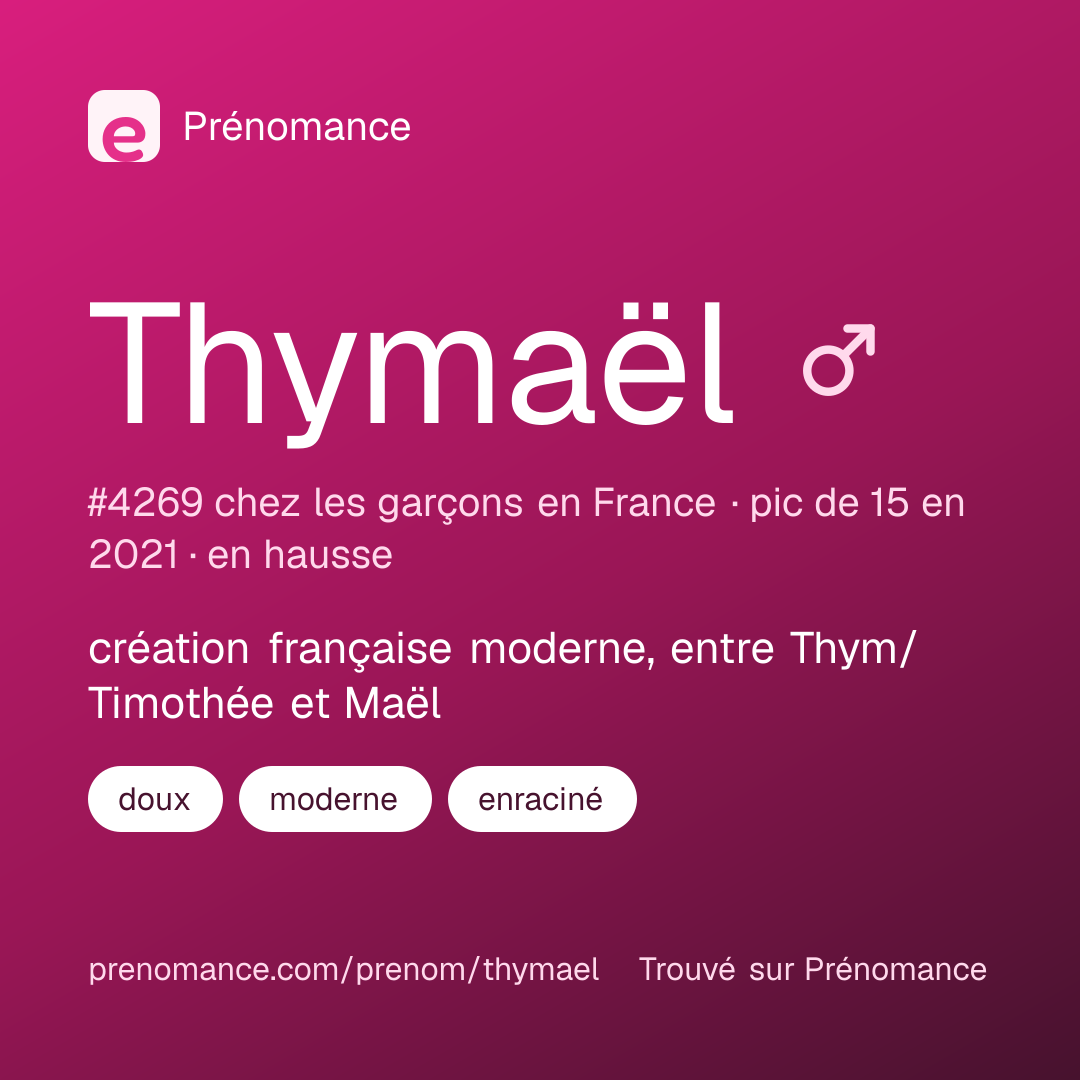 Carte de partage du prénom Thymaël