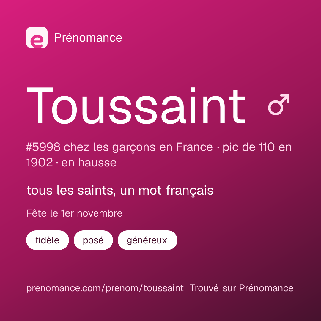 Carte de partage du prénom Toussaint