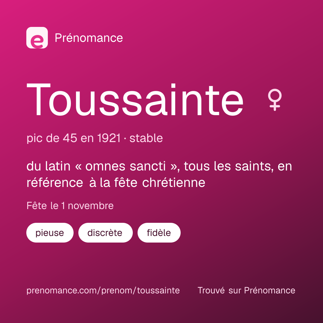 Carte de partage du prénom Toussainte
