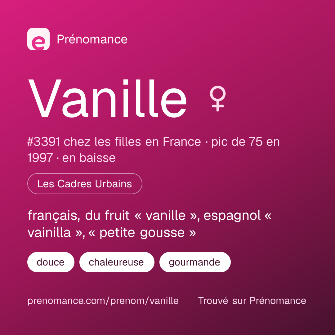 Carte de partage du prénom Vanille