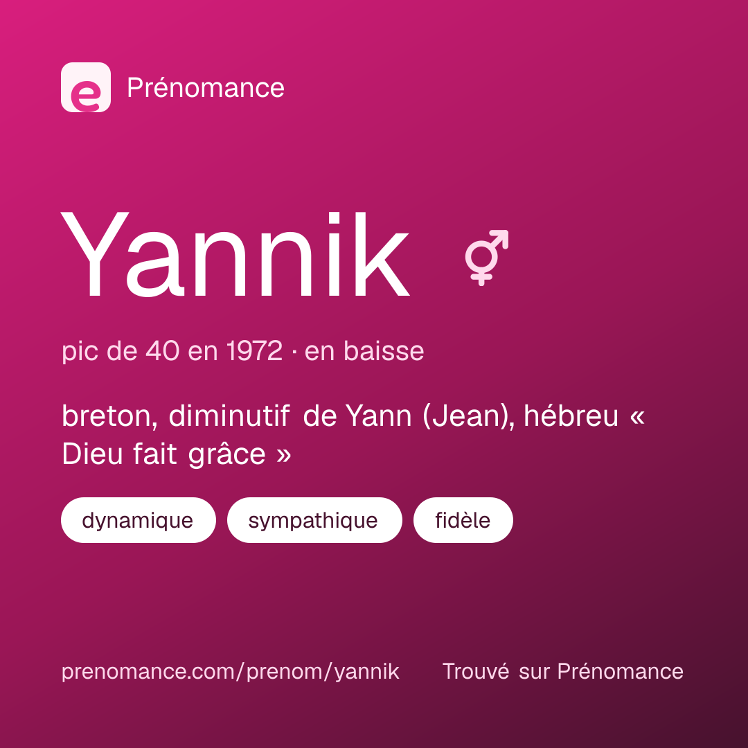 Carte de partage du prénom Yannik
