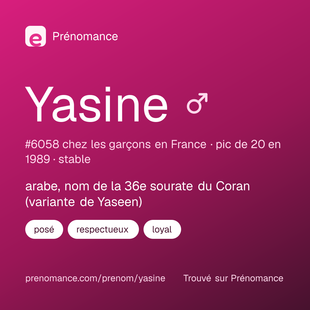 Carte de partage du prénom Yasine