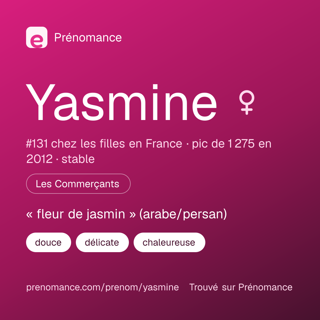 Carte de partage du prénom Yasmine