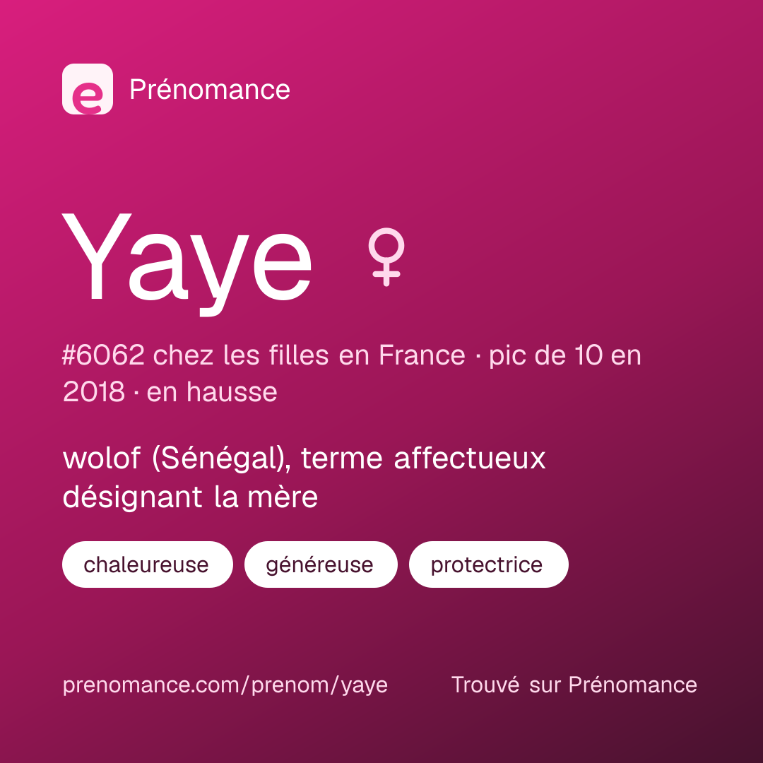Carte de partage du prénom Yaye