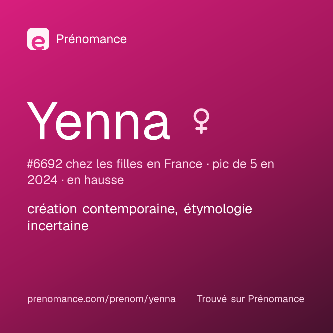 Carte de partage du prénom Yenna
