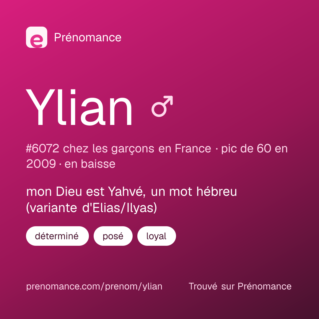 Carte de partage du prénom Ylian