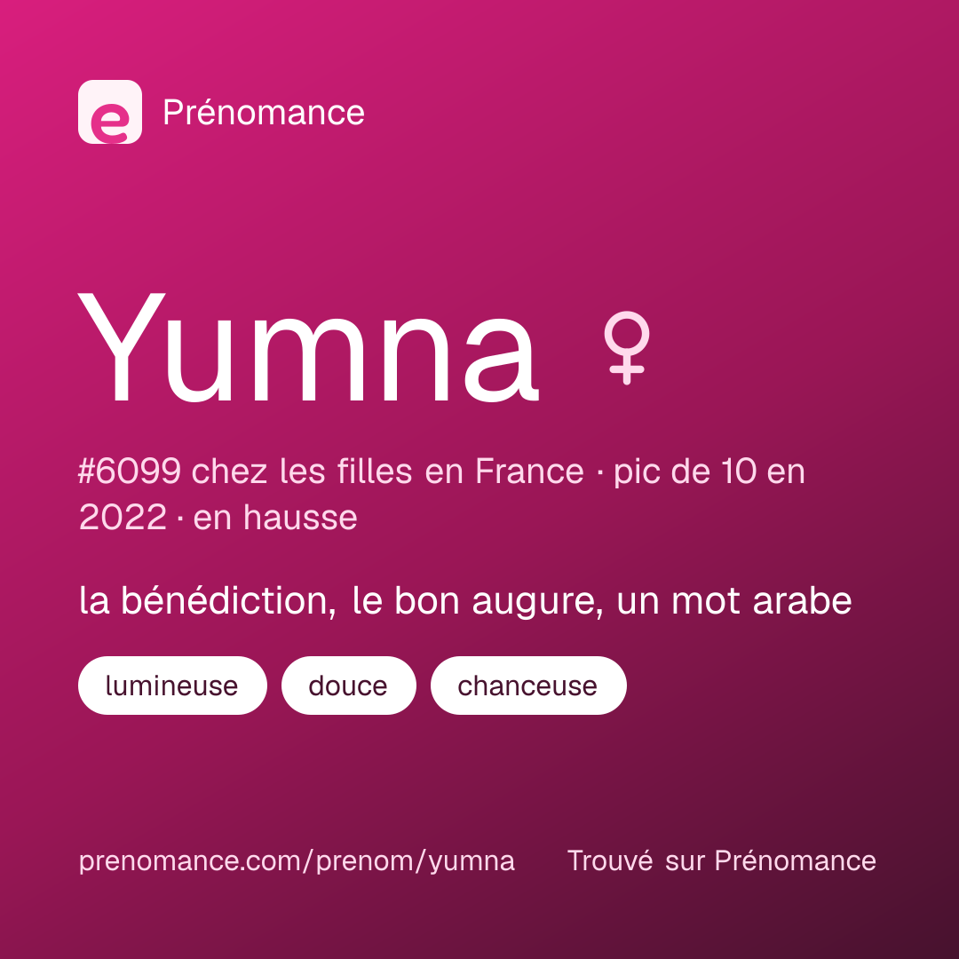 Carte de partage du prénom Yumna